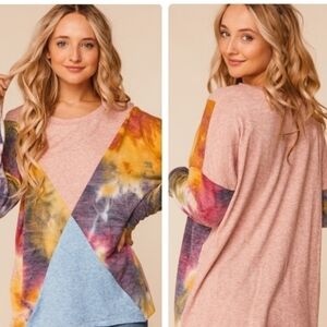 Two Tone Tie Dye Ashley Knit Lightweight Color Block Sweater